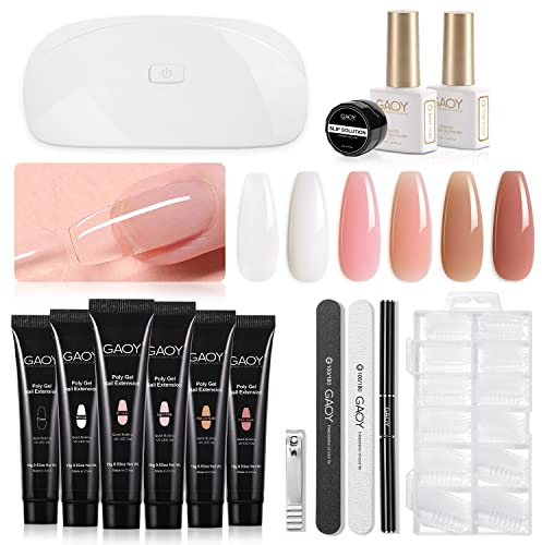 GAOY Poly Gel Nail Kit mit UV-Licht Starter Kit, 6 Pcs Builder Gel Nail Extension Kit für Anfänger mit allem Nail Art DIY zu Hause