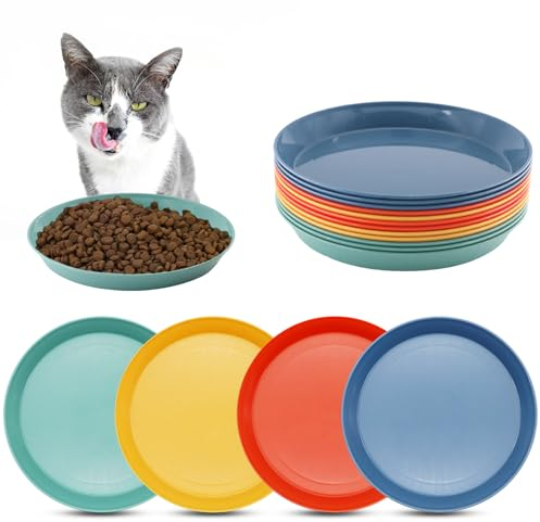 TOKSEO Bol plat pour chat, 15 cm coloré pour la nourriture, 12 pièces pour nourrir les chatons (4 couleurs)