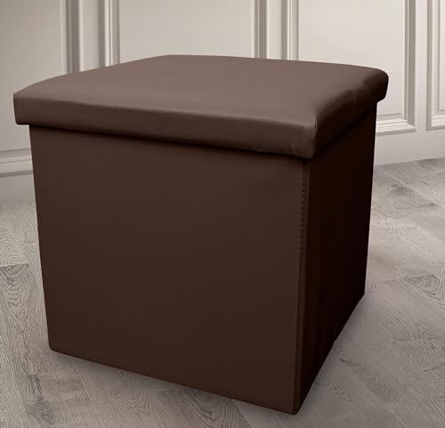 Essentials2publik Ottoman Storage Box Faux Leather Folding Footstool Rest Seat Storage Stool Toys Chest Bench Blanket Linen Laundry Box (Brown, Small 38x38cm)