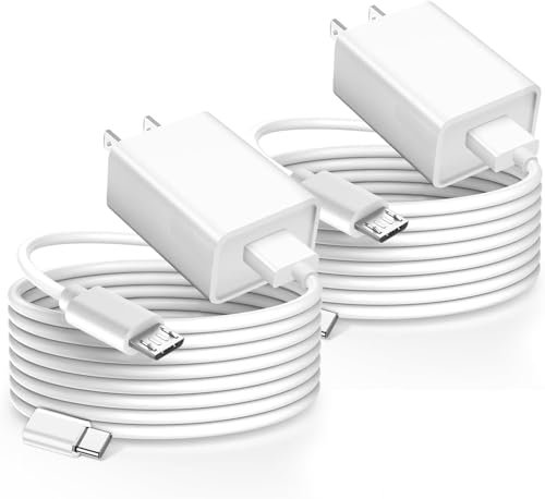 Lot de 2 câbles micro USB de 3 m de long pour chargeur Android pour manette PS4 XBXO ONE - Cordon d'alimentation pour Wyze Cam v4/v3/OG/v3 Pro/Pan, YI Cam, SimpliSafe, Blink Mini, Ring Indoor Camera