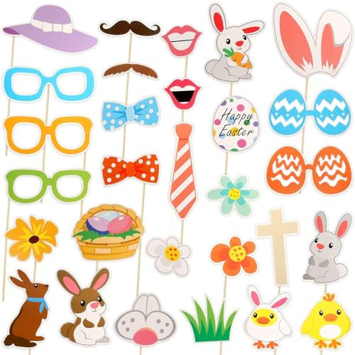 VIKY® Ostern Fotobox Accessoires, 29 Stück Ostern Foto Requisiten, Party Deko Foto Requisiten, Foto Requisiten Geburtstag, Photo Booth Props Party Zubehör für Geburtstage, Hochzeit, Ostern