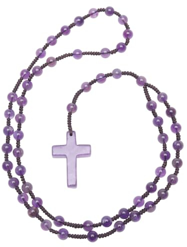 Nupuyai Kristall Kreuz Anhänger mit Amethyst Stein Rosenkranz Kette für Damen Herren, Katholische Edelstein Gebetskette Kreuz Halskette Heilstein Reiki Schmuck