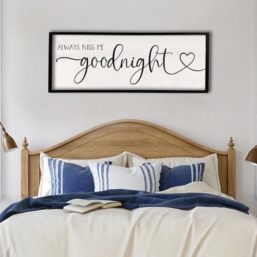 Wandschild mit Aufschrift Always Kiss Me Goodnight, 81,3 x 30,5 cm, großes Schlafzimmer für Wohnzimmer, Rahmen, Holz, modern als Geschenk für Jahrestage, Hochzeiten und Einweihungsfeiern,