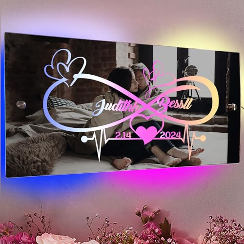 Personalisierter Infinity-Namensspiegel, benutzerdefiniertes Unendlichkeits-Herz, LED-beleuchtetes Spiegelschild für Wandbehang, Kunstdekoration, Wohnzimmerdekoration, Valentinstag,