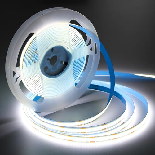 iNextStation COB LED Streifen 5M Kaltweiß 6000K, DC12V LED Strip Lights Flexibel CRI93+, Breite 8mm Uniform Lichtband für Unterbau, Schlafzimmer, TV, Küche, DIY Heimdekoration (Ohne Netzteil)