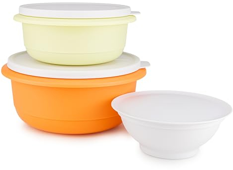 Tupperware Peng Pro Schüssel 2 L orange + 1L gelb Rührschüssel Servierschüssel Salatschüssel (inkl. Allegra Weiß 275ml)