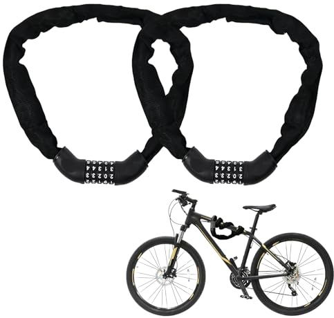 Lot de 2 cadenas à combinaison pour vélo - 90 cm - Haute sécurité - Avec 5 codes numériques - Chaîne antivol pour vélo, moto, scooter - Noir