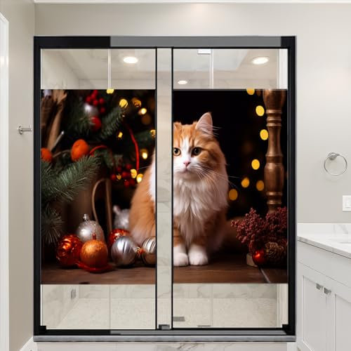 Fensterfolie, Katzenmotiv, Orange, Weiß, Sonnenschutz, pelzig, niedlich, Tier, Kätzchen, Haus, Tönungsfolie, kein Kleber, Glashaftung, Abdeckungen für Zuhause, dekorativ, 45 x 60 cm, 2 Stück