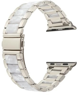 Fizdvsts Compatible with Apple Watch Band Resin Metal Wristbands, Women's Strap Fashion Chain Bracelet for iWatch Series 8 7 6 SE 5 4 3 2 1 Ultra, 42mm 44mm 45mm 49mm, Starlight