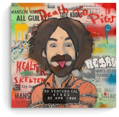 LAIRIBA Kunstdruck auf Leinwand, Motiv: ehemaliger Musiker und Kultführer Charles Manson, Villain-Serie, 30 x 30 cm, ungerahmt