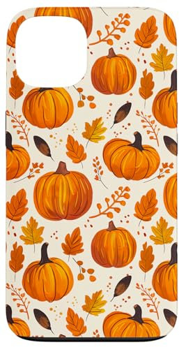 Autumn Maple Fall Leaves & Pumpkins Pattern Halloween Beige Case for iPhone 13