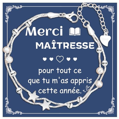 CheersLife Cadeau Maitresse D'École,Cadeau Maitresse D'École Fin D'année,Cadeau Professeur,Merci Maitresse Cadeau Personnalisé Maitresse Cadeau Maitresse Noel,Maitresse Bracelet Cadeaux Les Étoiles