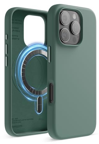 elago Magnetic Silicone Case Compatible with iPhone 16 Pro Case 6.3 Inch Compatible with All MagSafe Accessories - Built-in Magnets, Soft Grip Silicone, Shockproof (Midnight Green)