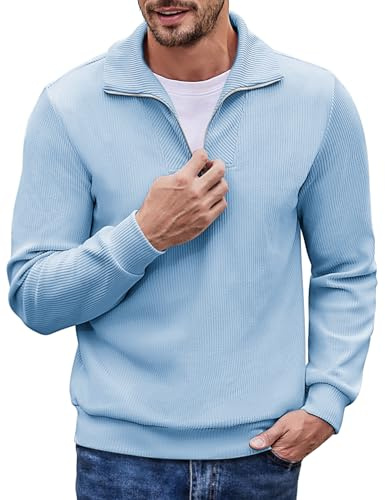 COOFANDY Herren-Pullover mit Viertel-Reißverschluss, Stehkragen, langärmelig, lässig, Cord-Polo-Sweatshirt
