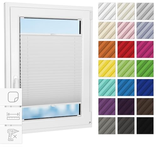 Estika Plissee zum kleben innenrahmen - Weiß - 55 cm x 100 cm - Plissee ohne Bohren, Plissee kleben, Rollos für Fenster ohne Bohren, Jalousien Fenster für innen, Fenster plissee