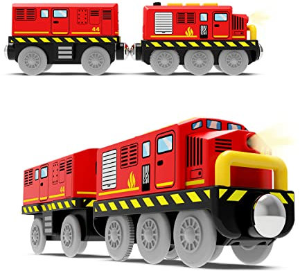Train Toys Battery Operated Locomotive Train for Wooden Track, Motorized Train for Toddlers with Magnetic Connection, Compatible with Thomas, Brio, Chuggington, Melissa and Doug (Battery Not Included)