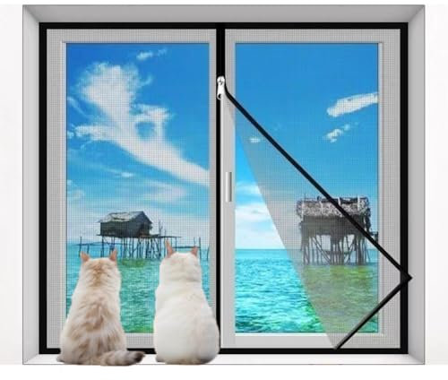 DIY Custom Size Window Screen, Semi-Transparent Window Net, Self-Adhesive Netting, Fly Mosquito Screen, Cat Proof Window Mesh with Zipper Opening