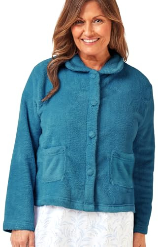 Marlon Women's Lucy Fleece Bed Jacket | Soft Short Robe with Collar & Button or Zipper Closure - Cosy & Warm Loungewear