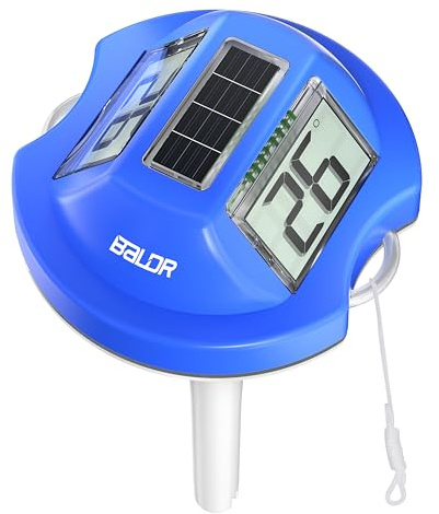 BALDR Solar Schwimmendes für Pool mit zwei großen Displays | IPX7 wasserdichter digitaler Temperaturmesser für Einbau-, Aufstellpools, Spa & Gartenteiche (Dunkelblau)