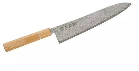 Japanisches Kochmesser Sekiryu Serie MOKUZAI, Klinge aus Rostfreiem Stahl VG-10 Damast mit 33 Lagen, Oktogonaler Griff aus Laminiertem Holz mit Blauem Micarta-Ring, HRC 61 (Chef 24 cm)