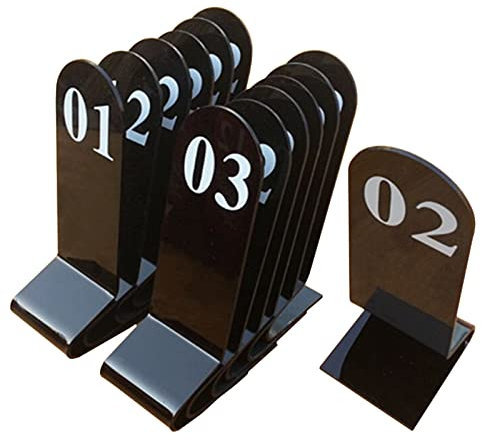 Tischnummernschild aus Acryl, Restaurantkartenteller aufrecht, 1-10/20 Nummernkarten doppelseitig, für rustikale Empfänge, Bankette, Cafés, Hotels (Farbe: Rot, Größe: 1-20) (Schwarz, 1. Januar 10. Ja