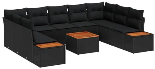 vidaXL Gartensofa-Set 10 STK. Schwarz Poly Rattan