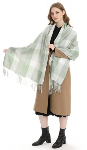 Miss Lulu Winter Schal Damen Oversized – Kuschelig warmer karierter Wollschal mit langen Fransen, Winteraccessoire für Damen, Mama & Freundin oder für Alltag