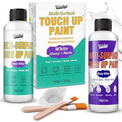 Ausbesserungsfarbe Weiß 200ml - Matter und Glänzend Weißer Ausbesserungslack, Weiße Wandfarbe auf Wasserbasis zum Reparieren für Wannen, Möbel, Waschbecken, Fliesen, Holz, Geruchsarm, Hohe Abdeckung