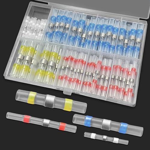 Yonality 100 stück Lötverbinder Schrumpfverbinder Wasserdicht Set, 4 Arten von Quetschverbinder Wasserdicht, 10-26 AWG Kabelverbinder Wasserdicht Set, Stoßverbinder für Automobil Elektronikindustrie