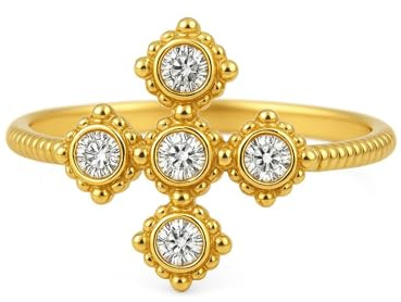 Musihy Damen Goldringe, Gelbgold 375 Damenring mit Kreuz und Moissanit, Größe 54 (17.2)