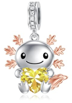 ROMANTICWORK Axolotl Charm 925er Sterlingsilber Geburtsstein Charm für Axolotl Armbänder, Axolotl Schmuck Geschenke für Frauen, Geburtstag, Weihnachten
