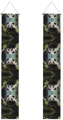 Panda Cubs im Wald bedruckte Veranda-Banner, hängende dekorative Banner, geeignet für Partys, Innen- und Außenbereich, Multi-Szenen-Dekoration