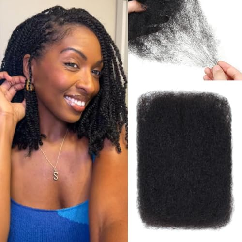 Ainimiu 12 Inch 50g afro kinky-curly human hair bulk for Dreadlock Extensions and Twist Braiding 100% Human Hair Repair Locs Afro Kinkys Bulk Human Hair (Natural Black, 12 Inch 50g（Pack of 1）)