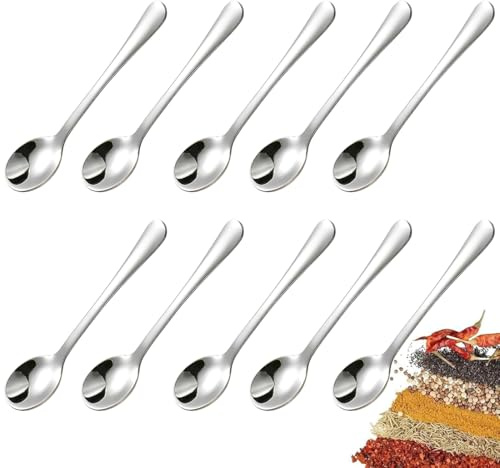 YIPFEN 10 Pezzi Cucchiai in Acciaio Inox per Barattoli Spezie, Adorabili Mini per Spezie, Cucchiaini Caffe Piccoli, per Farina, Sale, Piccole Palettine Divertenti (Mini Dimensione 7,5CM)