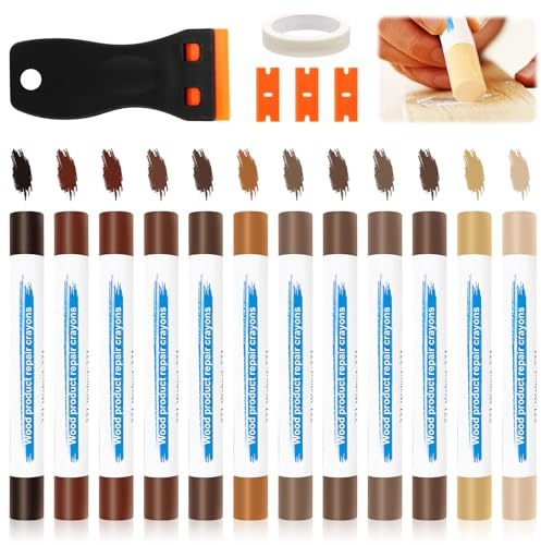 Laminat Reparaturset mit 12 Farben, Hartwachs Reparaturset, Komplettes Parkett und Holzreparatur Set für Kratzer, Löcher und Risse in Möbeln und Böden