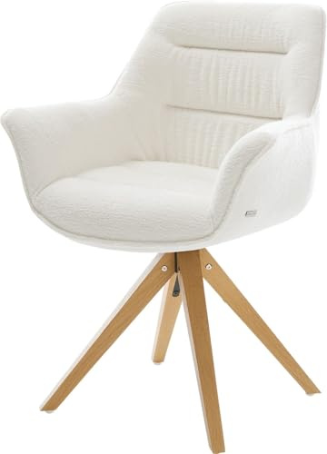 DELIFE Esszimmerstuhl Kaira-Flex Holzgestell kantig Natur Bouclé Soft Beige 180° drehbar
