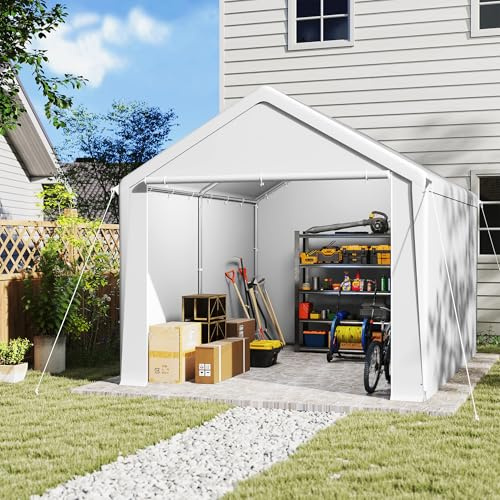 SUBTLETY Carport 3x4m Garagenzelt Winterfest mit PE Plane Wasserdicht, Zeltgarage Winterfest, Mobile Zeltgaragen Wasserdicht Mit Hagel Und Staub, Lagerzelt Stabil Lagerzelt Für Auto, SUV, Boot (Weiß)