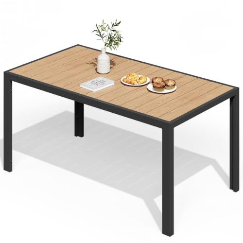 JUMMICO Gartentisch aus Aluminium mit Holzoptik, Wetterfester Outdoor Tisch in 150cm oder 189cm, Stabiler Esstisch für Garten und Terrasse | Balkontisch für 4–6 Personen, Hitze- und Wetterbeständig, für Garten & Terrasse, Teakfarbe.