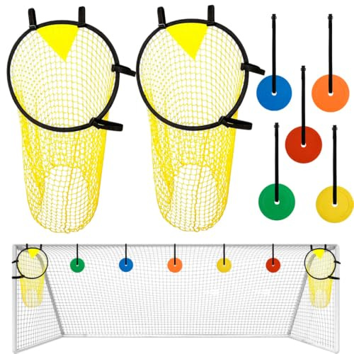 2 st fotbollsmålsnät, 60 x 45 cm fotbollsmål med 5 flyttbara målskjöldar, fotbollsträningsutrustning för barn och vuxna, fotbollsmålstillbehör för förbättring, skjutförmåga
