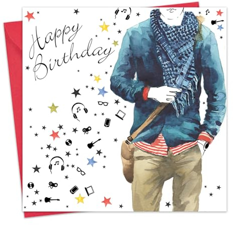 Twizler Happy Birthday Karte für Ihn mit Silberfolie & einzigartigem Aquarell-Effekt - Geburtstagskarte für Männer - Geburtstagskarte Männer - Musik Geburtstagskarte