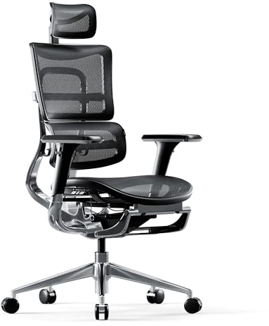 Diablo V-Master Silla de Escritorio ergonómica Silla de Oficina apoyabrazos Ajustables reposapiés Mecanismo de inclinación Malla Cuero sintético selección de Color (Negro)