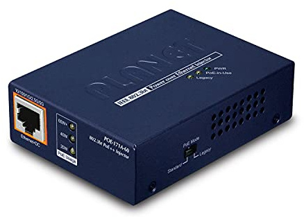 Planet Single-Port 10/100/1000Mbps 802.3bt Ultra PoE Injector, POE-171A-60 (802.3bt Ultra PoE Injector (60 Watts, Legacy Mode Support, PoE Usage LED) -w/External Power Adapter)