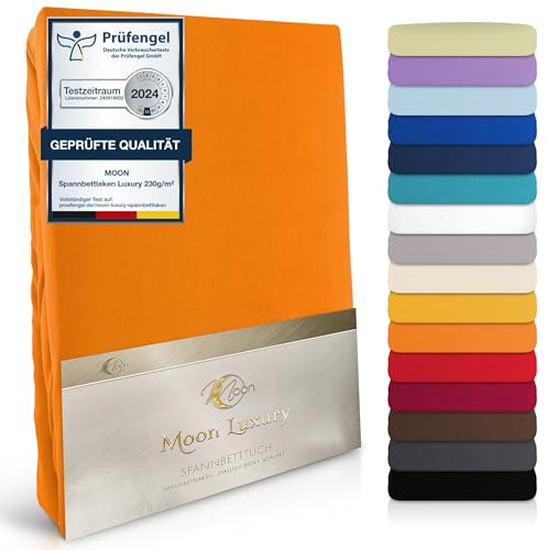Moon-Luxury Spannbettlaken Spannbetttuch Jersey Stretch 230g/m² für Wasserbetten, Boxspringbetten und herkömmliche Matratzen (orange, 200x220-220x240)