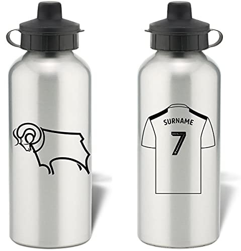 Personalised Derby County Shirt Aluminium Sports Water Bottle - Silver Bottle