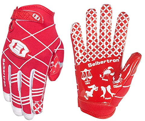 Seibertron Pro 3.0 12 Konstellation Elite Ultra-Stick Sports Receiver/Empfänger Handschuhe American Football Gloves Jugend und Kinder Red L