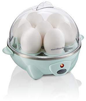 Hamilton Beach Egg Cooker 3-in-1 for Hard Boiled & Poached Eggs, Omelets & Vegetable Steamer, Holds 7, Mint (25504)