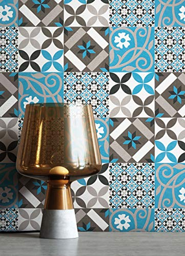 NEWROOM Tapete Blau Vliestapete Fliesen - Fliesentapete Orientalisch Grau Schwarz Mosaik Kacheln Fliesenoptik Grafisch Beton-Optik Mustertapete inkl. Tapezier-Ratgeber