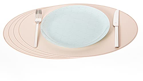 Nikalaz Oval Platzsets aus Recyceltem Leder, 4 Stück Tischsets, Tisch-Matten, Platzdeckchen 45.7 x 33 cm (Cremeweiß/Beige)