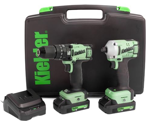 Kielder KWT-TPK-01 Combi Drill & Impact Driver Twin Pack, 2 x 2.0Ah Li-ion TYPE18 Battery, Charger & Case