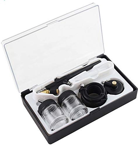 Vielseitig Einsetzbar Airbrush-Spritzpistole Set, Dual Action Airbrush Kompressor Komplett Set mit 2 Dosen für Werbeillustrationen, Bodypainting, Modellbau, Nail Design